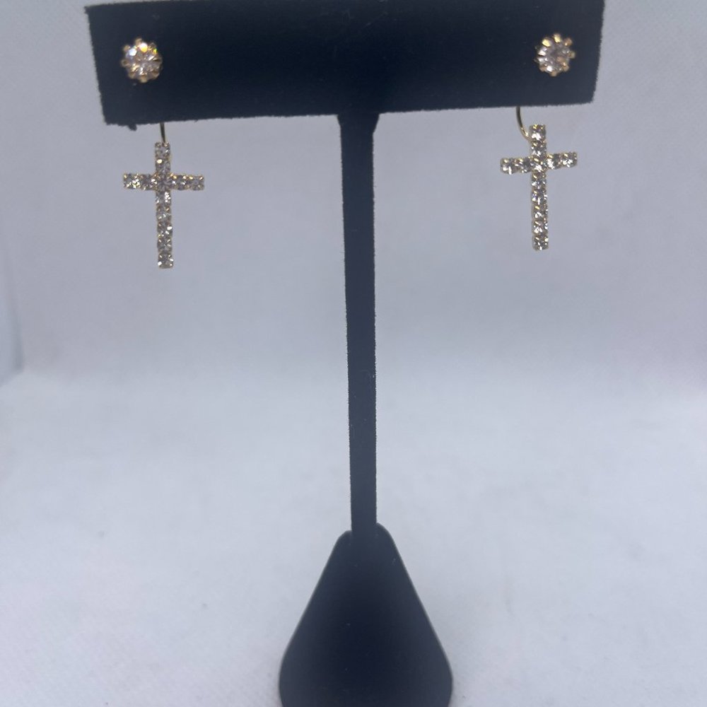 Rhinestone Peek a Boo Cross Earrings